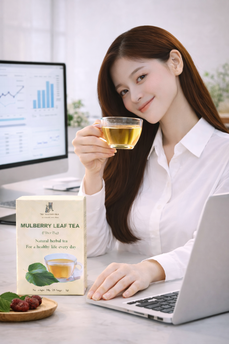Phụ nữ với trà lá dâu tằm