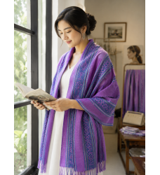 KHĂN CHOÀNG THỔ CẨM TƠ TẰM HOA VĂN M’NÔNG MÀU TÍM LAVENDER