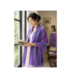 KHĂN CHOÀNG THỔ CẨM TƠ TẰM HOA VĂN M’NÔNG MÀU TÍM LAVENDER